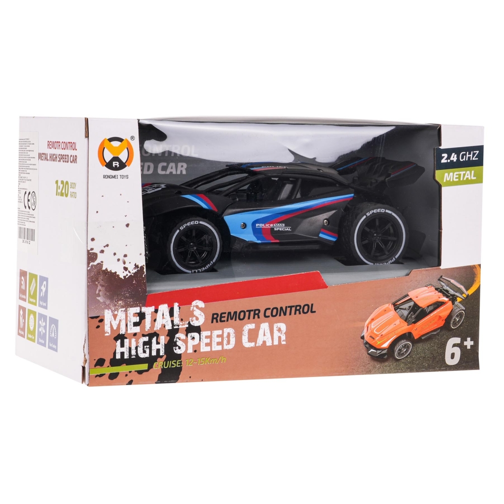 Nuotoliniu būdu valdomas Greitasis metalinis automobilis 1:20 R/C, Juodas