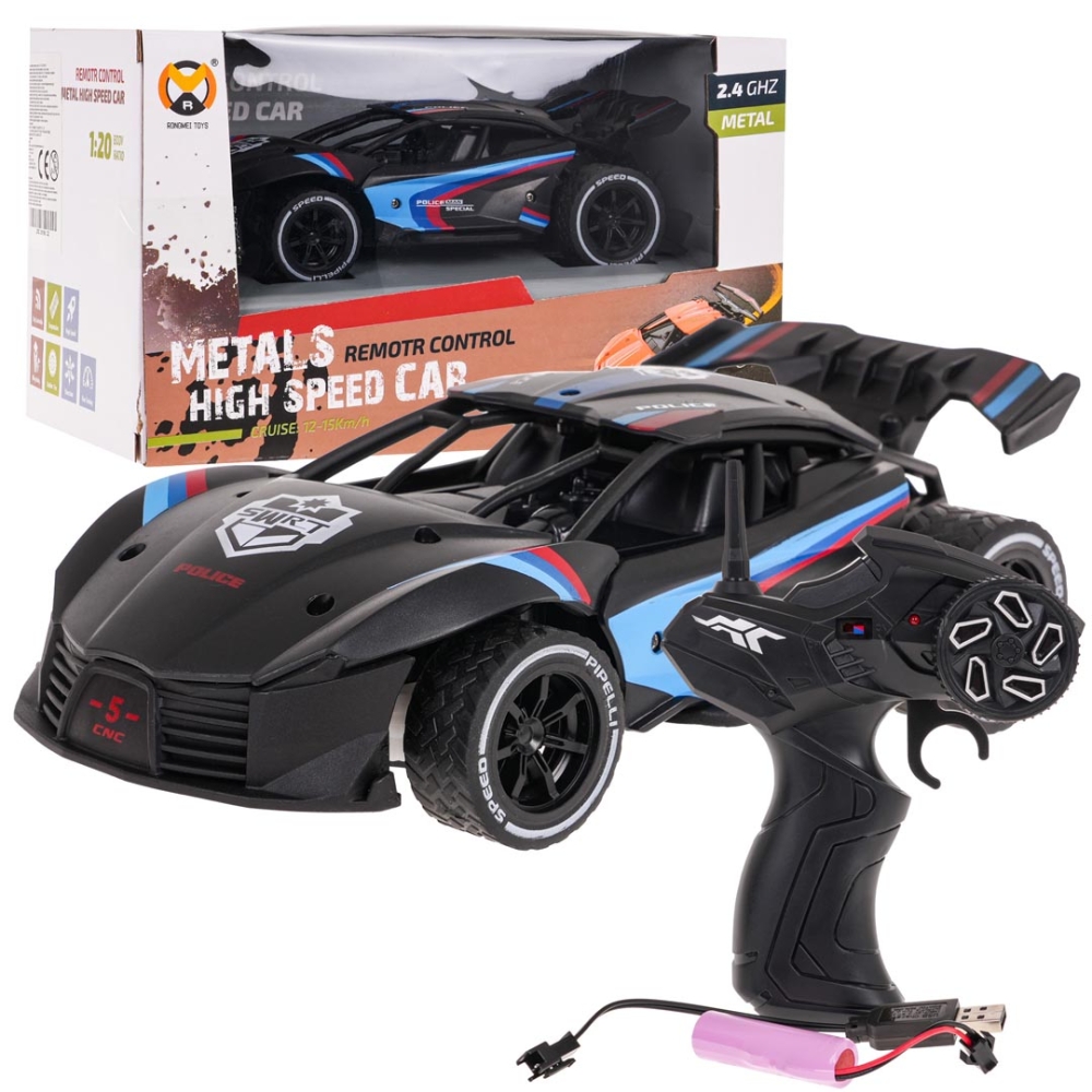 Nuotoliniu būdu valdomas Greitasis metalinis automobilis 1:20 R/C, Juodas