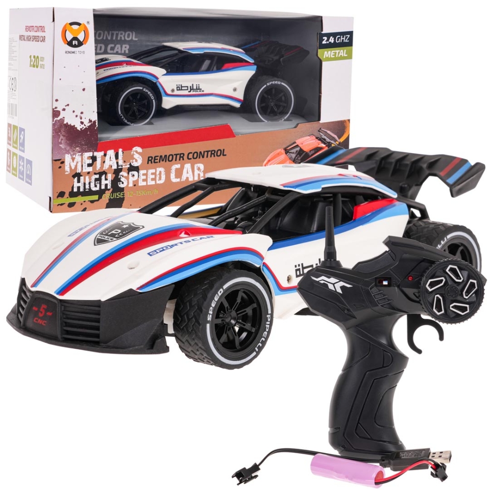 Nuotoliniu būdu valdomas Greitasis metalinis automobilis 1:20 R/C, Baltas