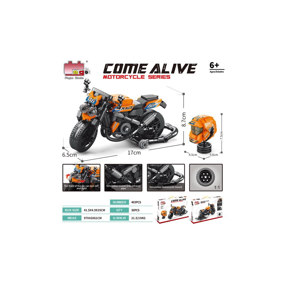 Konstruktorius Motociklas 403 el. Oranžinis-Žaislai, Konstruktoriai, Lego, statybiniai blokai-e-vaikas