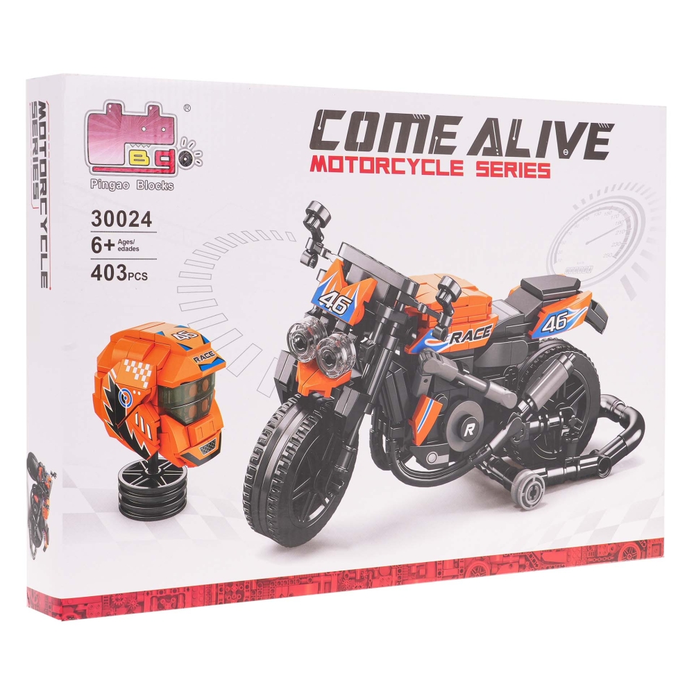 Konstruktorius Motociklas 403 el. Oranžinis-Žaislai, Konstruktoriai, Lego, statybiniai blokai-e-vaikas