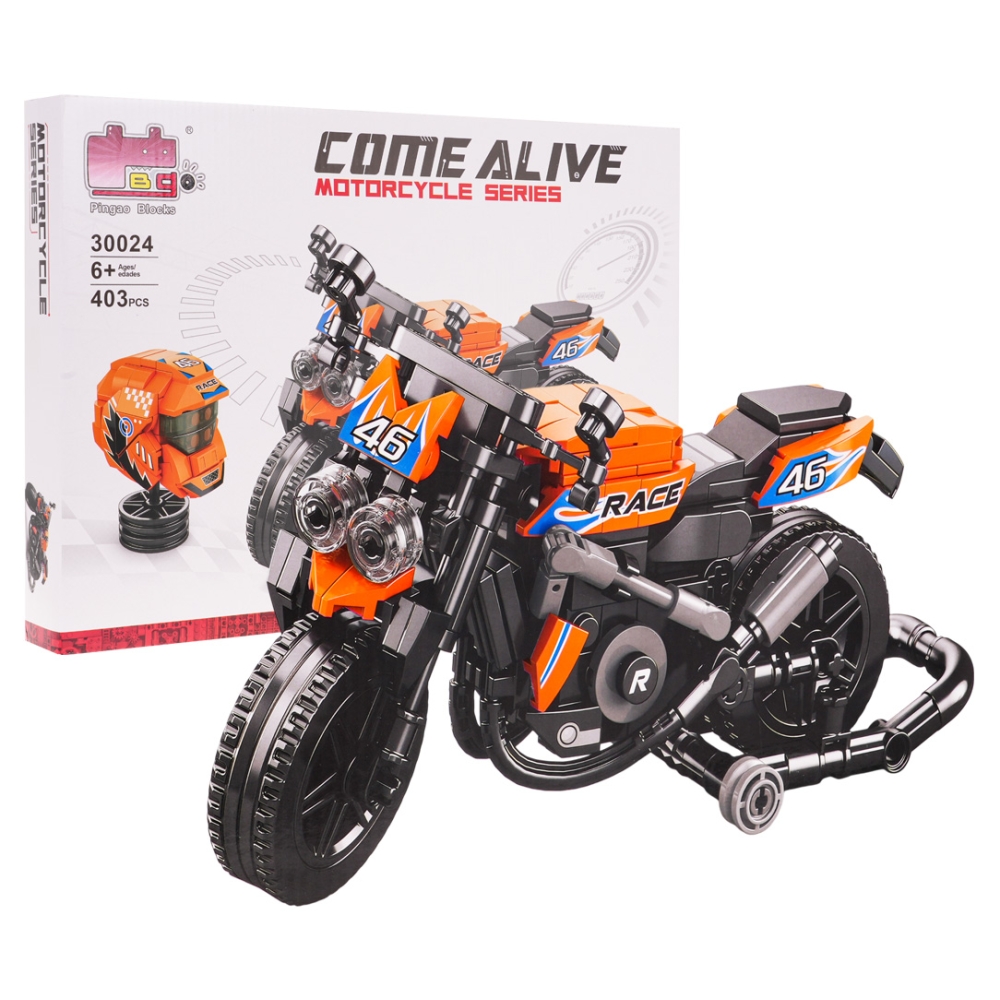 Konstruktorius Motociklas 403 el. Oranžinis-Žaislai, Konstruktoriai, Lego, statybiniai blokai-e-vaikas