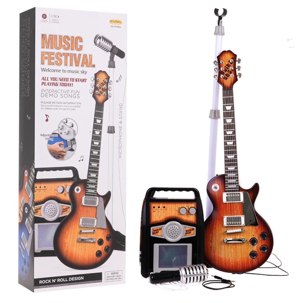 Gitaros ir stiprintuvo rinkinys, rudos spalvos-Žaislai, Muzikiniai-e-vaikas