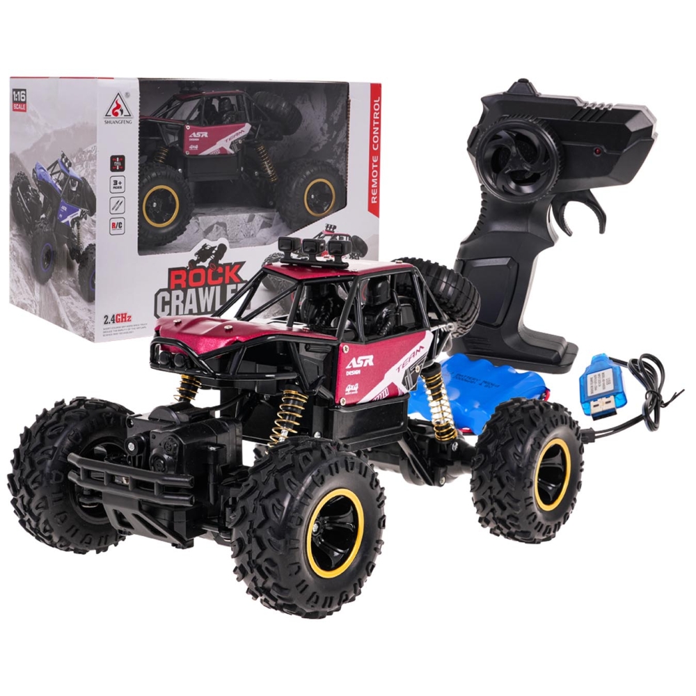 Nuotoliniu būdu valdomas MONSTER ROCK R/C vikšrinis automobilis 1:16, raudonas