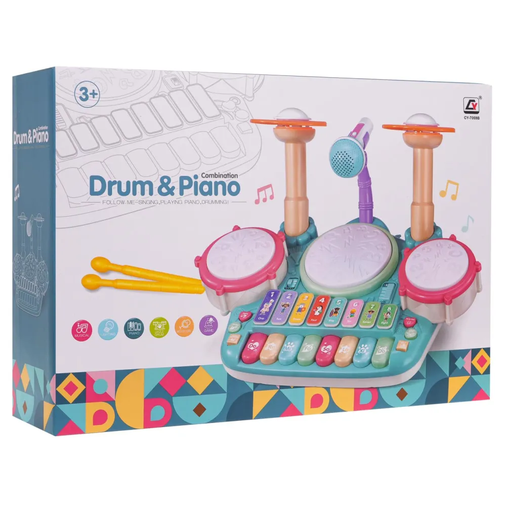 Muzikinis rinkinys: būgnai + pianinas-Žaislai, Kūdikiams, Žaislai mažyliams (iki 4 m.