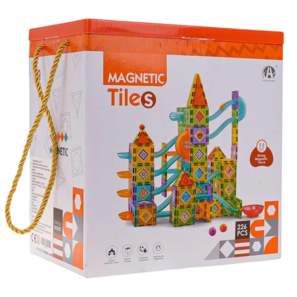 Magnetiniai blokai „Pilis ir rutulio trasos“ (226 vnt.)-Žaislai, Konstruktoriai, Magnetiniai konstruktoriai-e-vaikas
