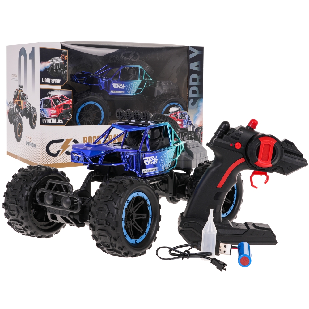 REAL ROCK vikšrinis automobilis su dūmų funkcija R/C mėlynas-Žaislai, Auto ir transporto žaislai, Valdomos radijo bangomis-e-vai