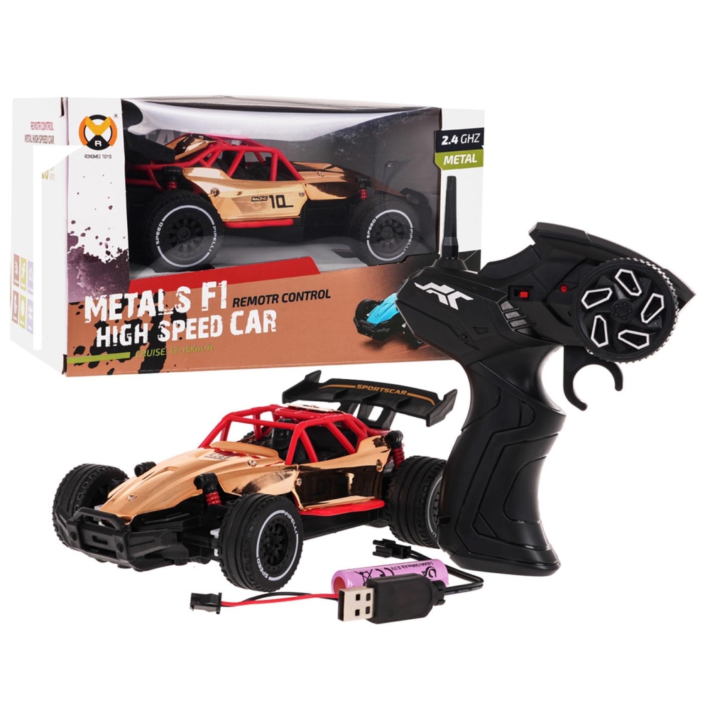 Nuotoliniu būdu valdomas RACING 01 R/C metalinis automobilis, aukso sp.