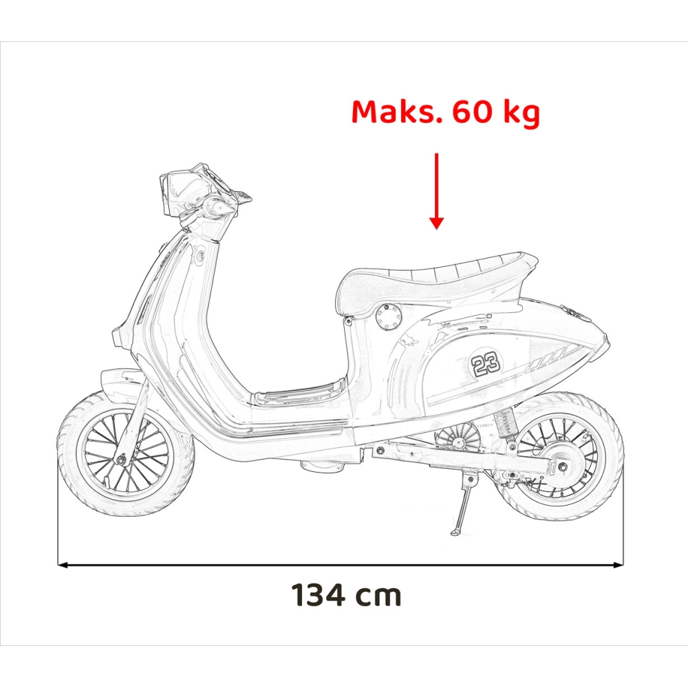 Elektrinis motoroleris Retro 23, Red-Elektromobiliai vaikams, Motociklai-e-vaikas