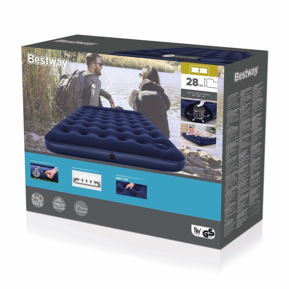 Veliūrinis čiužinys QUEEN 203/152/28cm BESTWAY-Namai, laisvalaikis, turizmas, Pripučiami čiužiniai ir baldai-e-vaikas