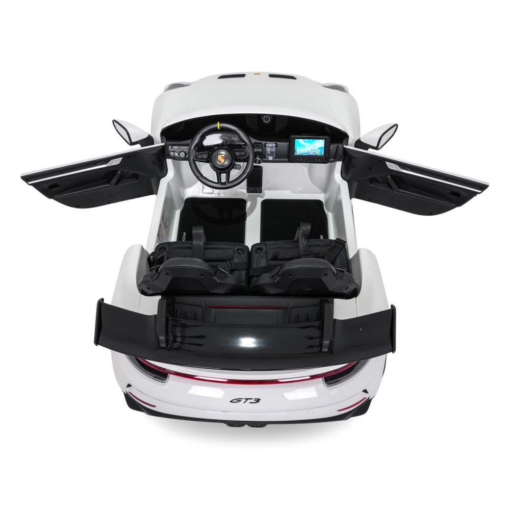 Dvivietis elektromobilis Porsche 911 GT3 MP4, White-Elektromobiliai vaikams, Mašinos-e-vaikas