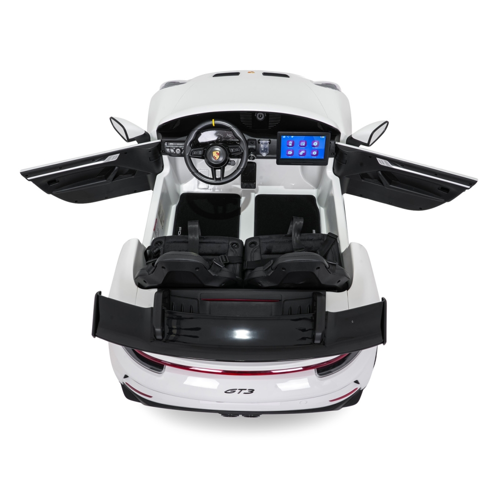 Dvivietis elektromobilis Porsche 911 GT3 STRONG MP4, White-Elektromobiliai vaikams, Mašinos-e-vaikas