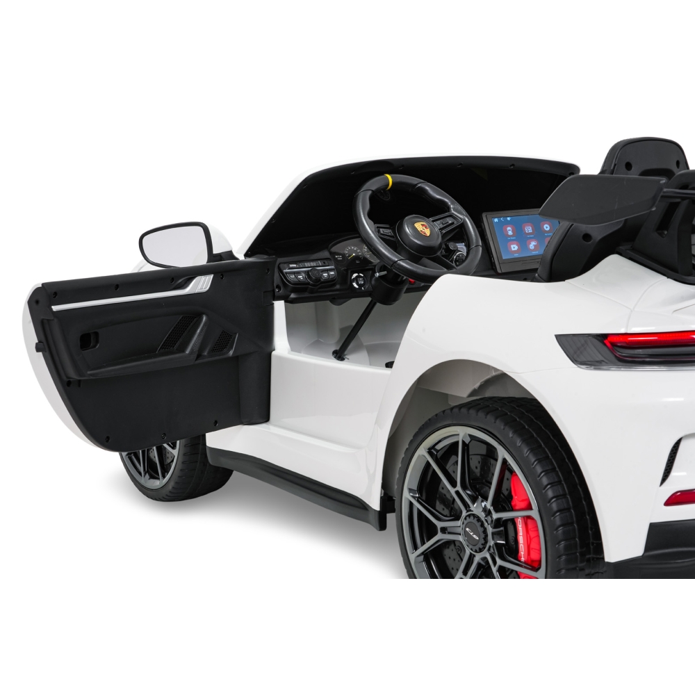 Dvivietis elektromobilis Porsche 911 GT3 STRONG MP4, White-Elektromobiliai vaikams, Mašinos-e-vaikas