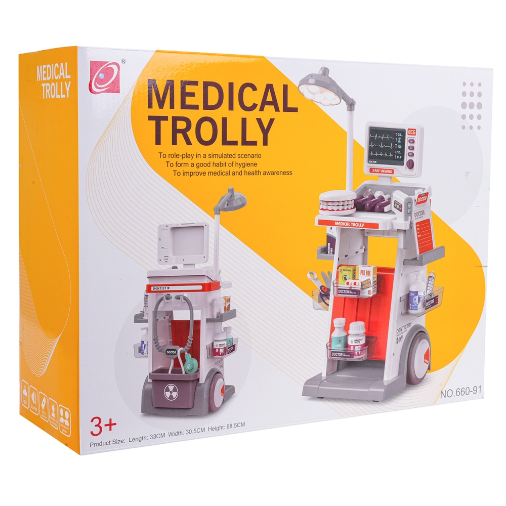 Gydytojo odontologo rinkinys su vežimėliu MEGA Doctor Orange + priedai-Žaislai, Profesijos, buities žaislai, Profesiniai žaislai