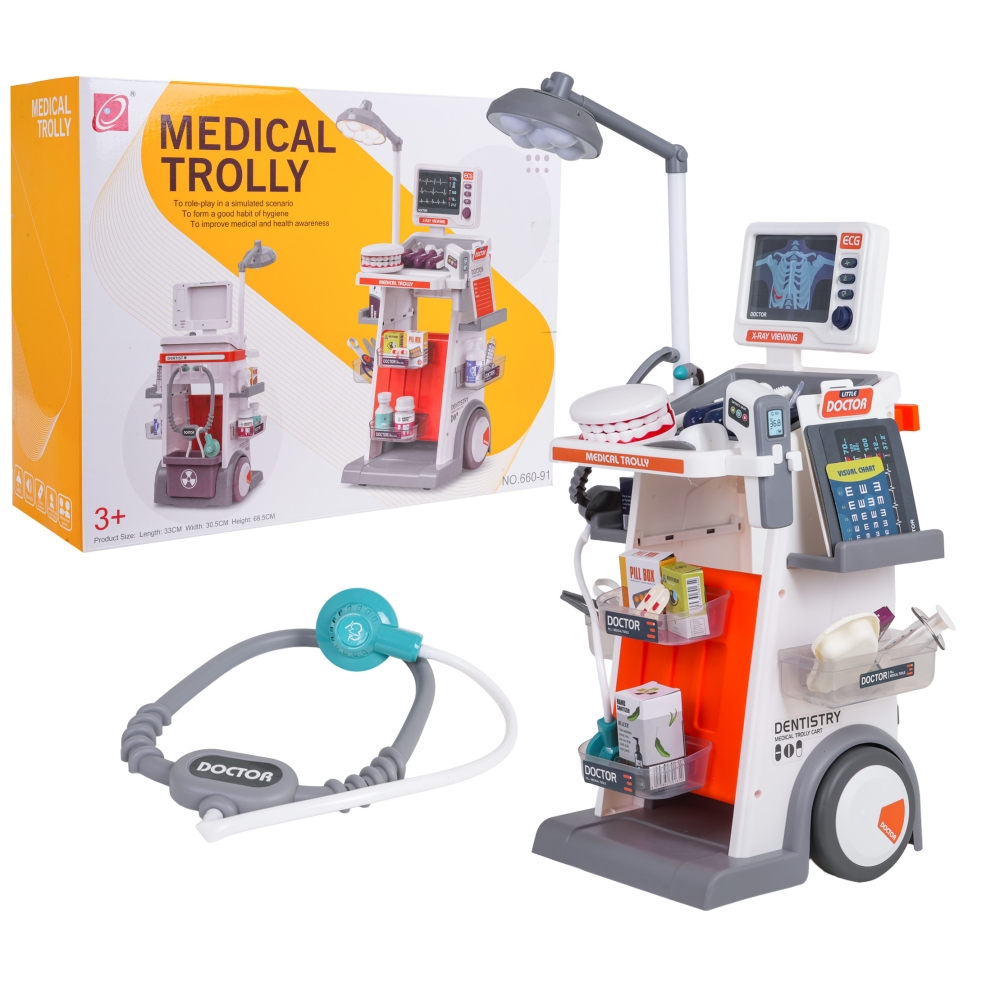 Gydytojo odontologo rinkinys su vežimėliu MEGA Doctor Orange + priedai-Žaislai, Profesijos, buities žaislai, Profesiniai žaislai