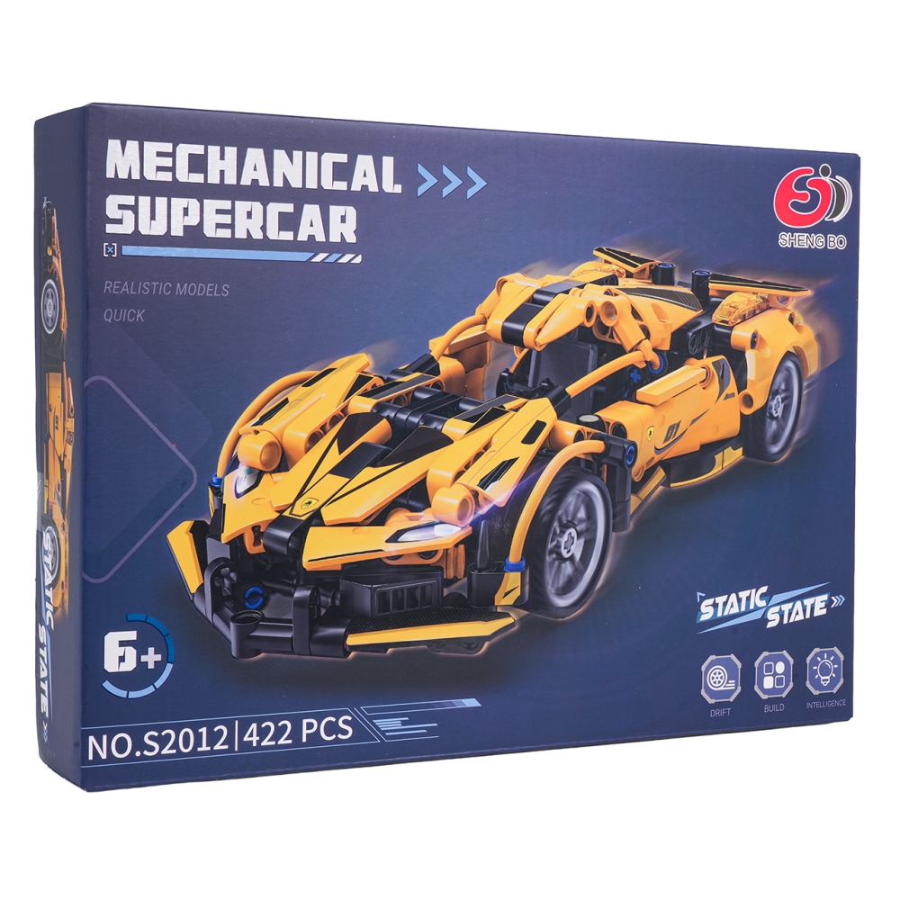 Konstruktorius Geltonas sportinis automobilis 422 el.-Žaislai, Konstruktoriai, Lego, statybiniai blokai-e-vaikas