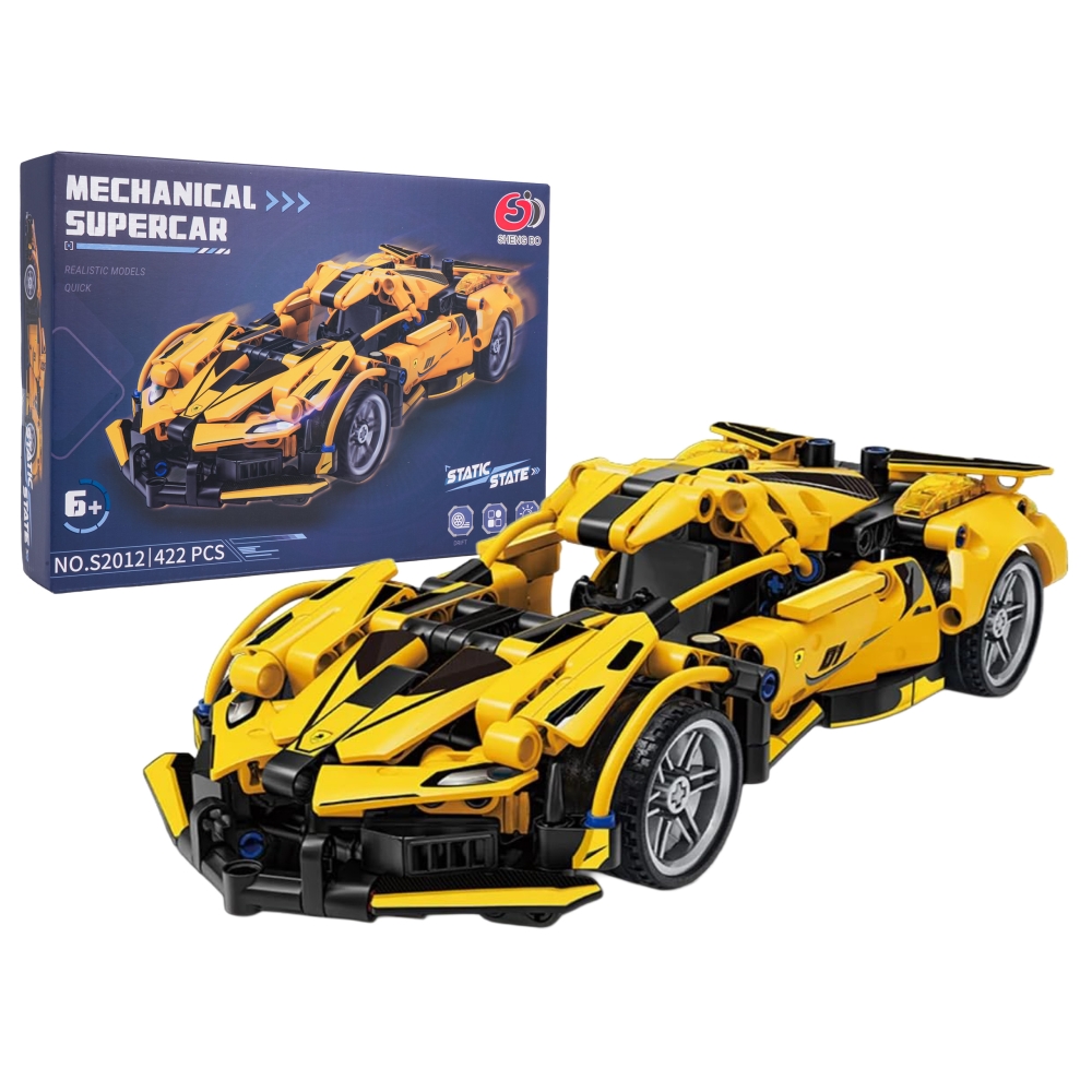 Konstruktorius Geltonas sportinis automobilis 422 el.-Žaislai, Konstruktoriai, Lego, statybiniai blokai-e-vaikas