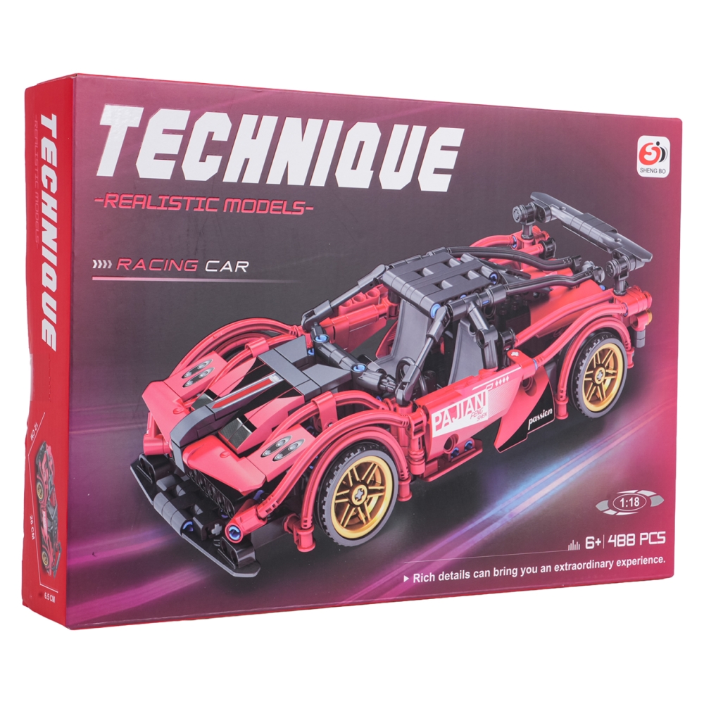 Konstruktorius Raudonas sportinis automobilis 482 el.-Žaislai, Konstruktoriai, Lego, statybiniai blokai-e-vaikas