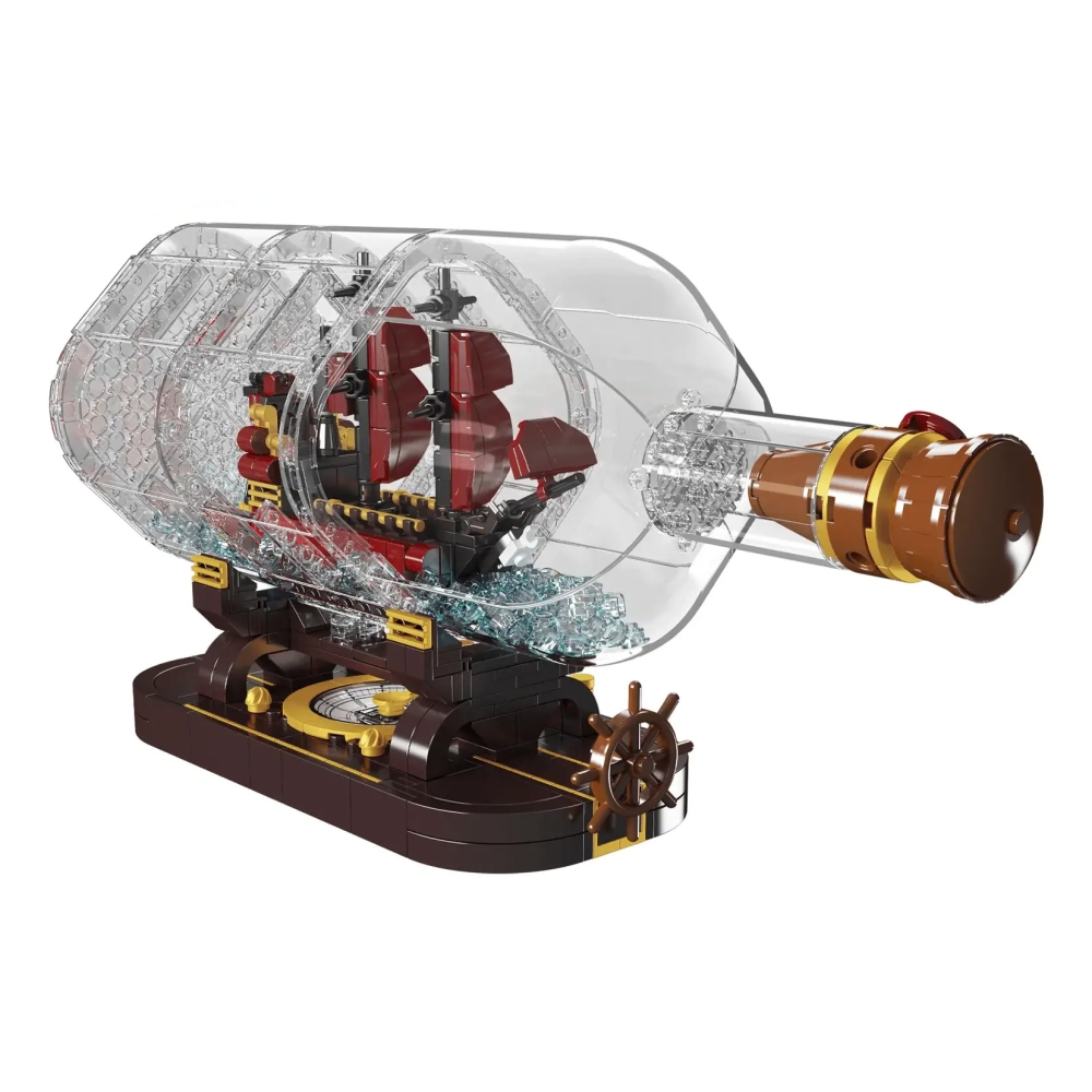 Konstruktorius Piratų laivas butelyje 885 el. Raudonas-Žaislai, Konstruktoriai, Lego, statybiniai blokai-e-vaikas