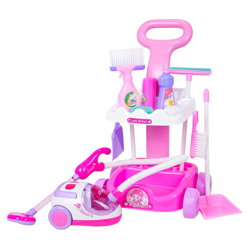 Valymo rinkinys + priedai, rožinės spalvos-Žaislai, Profesijos, buities žaislai, Buities žaislai-e-vaikas