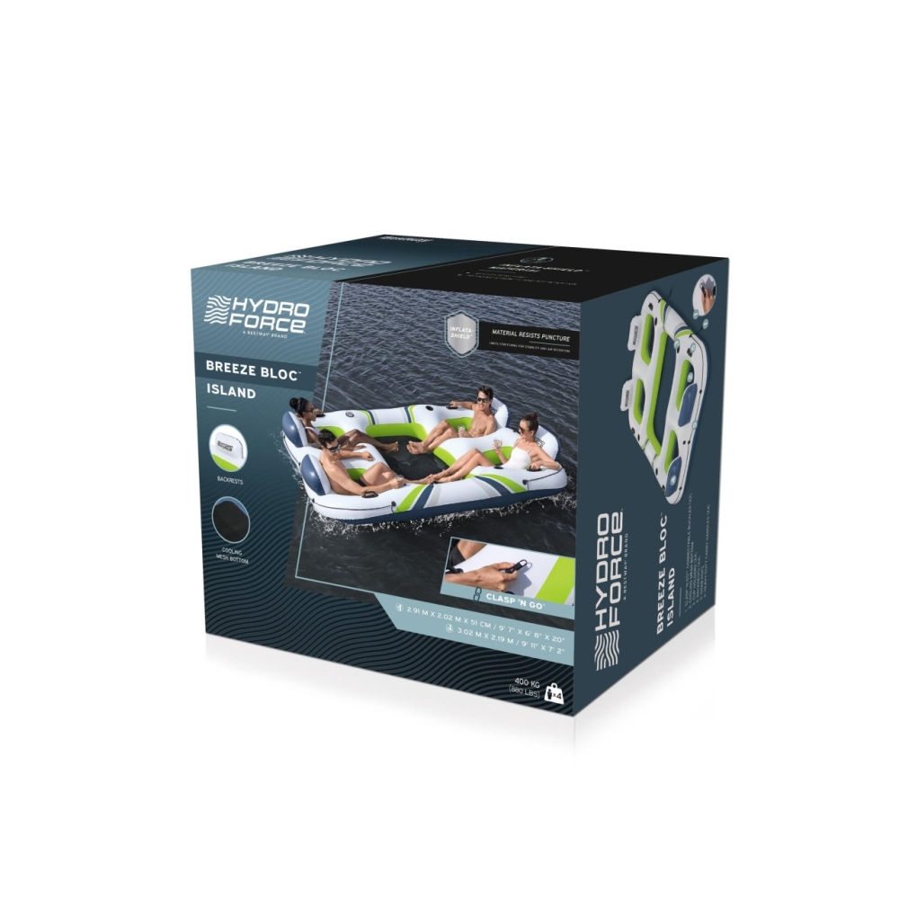 Pripučiama sala 4 asmenims Hydro Force BREEZE BLOC ISLAND BESTWAY-Žaislai, Lauko žaislai, Pripučiami ratai, žaislai, čiužiniai-e