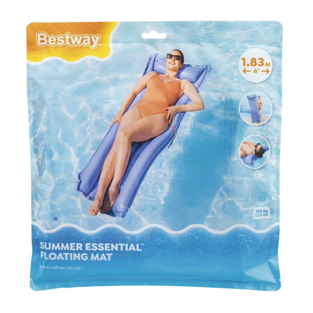 Pripučiamas plaukimo čiužinys, violetinis, BESTWAY, 183 x 69 cm + pagalvė-Žaislai, Lauko žaislai, Pripučiami ratai, žaislai, čiu