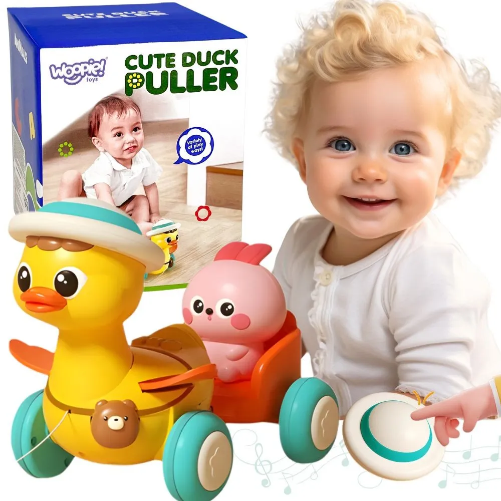 Traukiamasis ančiukas WOOPIE BABY Geltonas su rožiniu zuikiu-Žaislai, Kūdikiams, Žaislai mažyliams (iki 4 m.