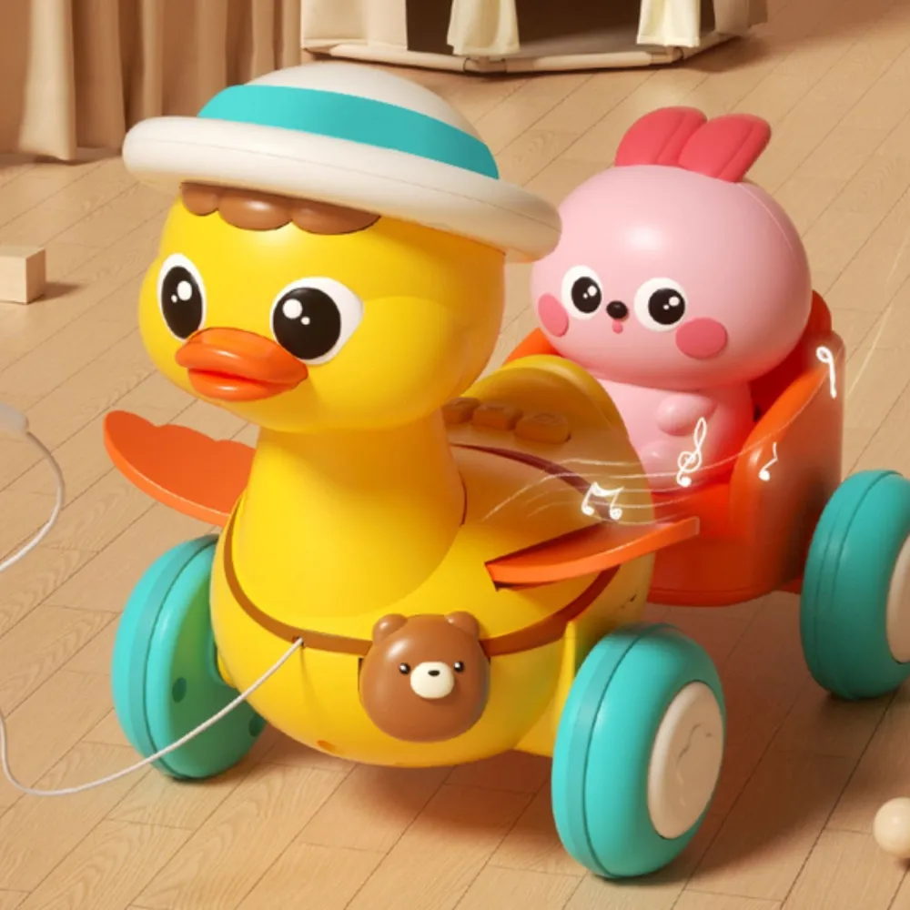 Traukiamasis ančiukas WOOPIE BABY Geltonas su rožiniu zuikiu-Žaislai, Kūdikiams, Žaislai mažyliams (iki 4 m.