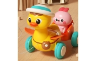 Traukiamasis ančiukas WOOPIE BABY Geltonas su rožiniu zuikiu-Žaislai, Kūdikiams, Žaislai mažyliams (iki 4 m.