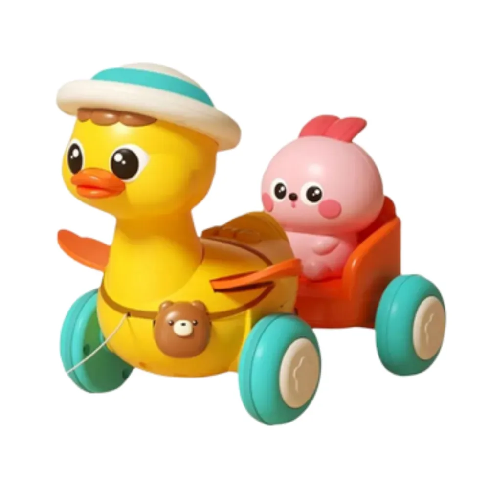 Traukiamasis ančiukas WOOPIE BABY Geltonas su rožiniu zuikiu-Žaislai, Kūdikiams, Žaislai mažyliams (iki 4 m.