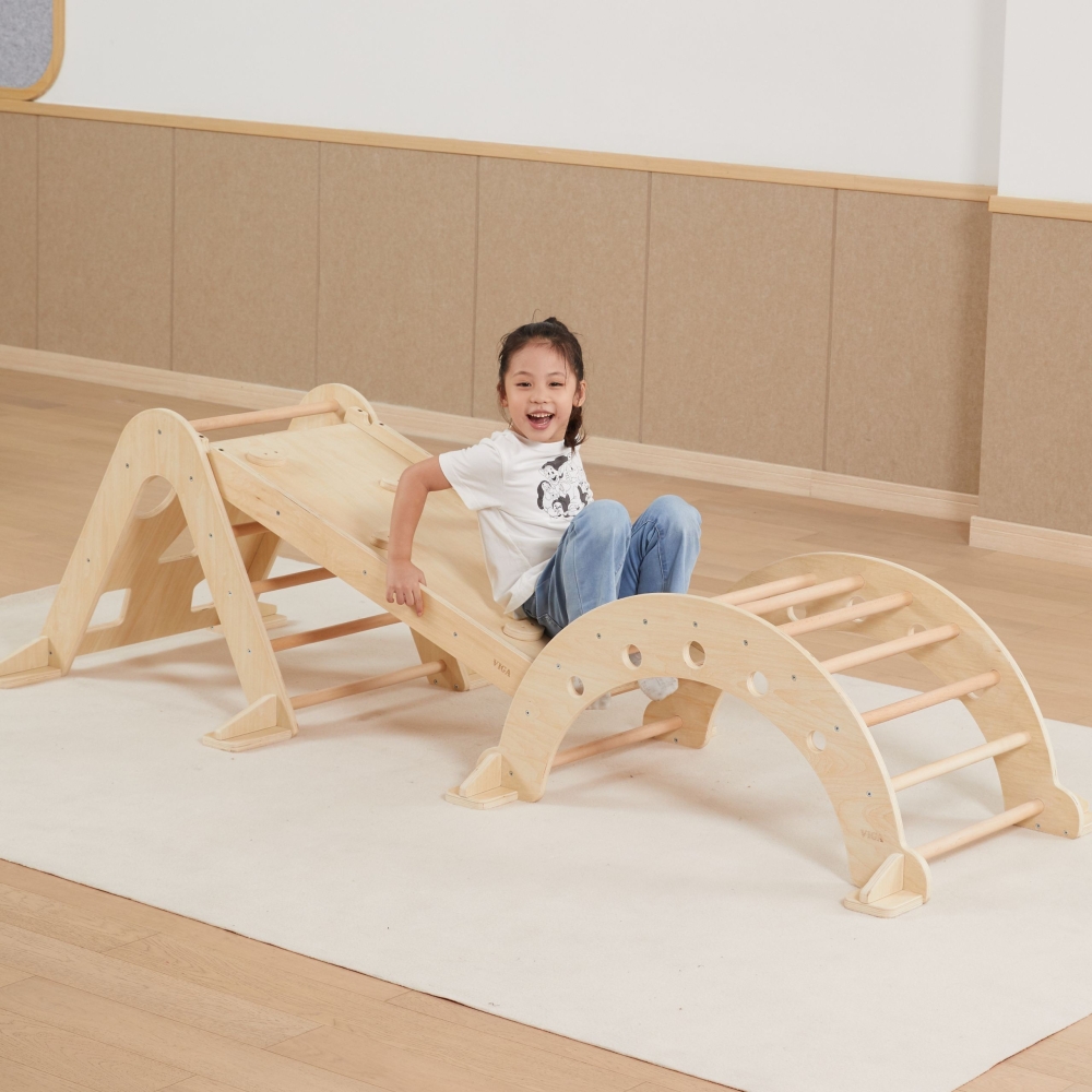 Viga Home Playground 3 in 1: Pikler Triangle, Rocker and Slide