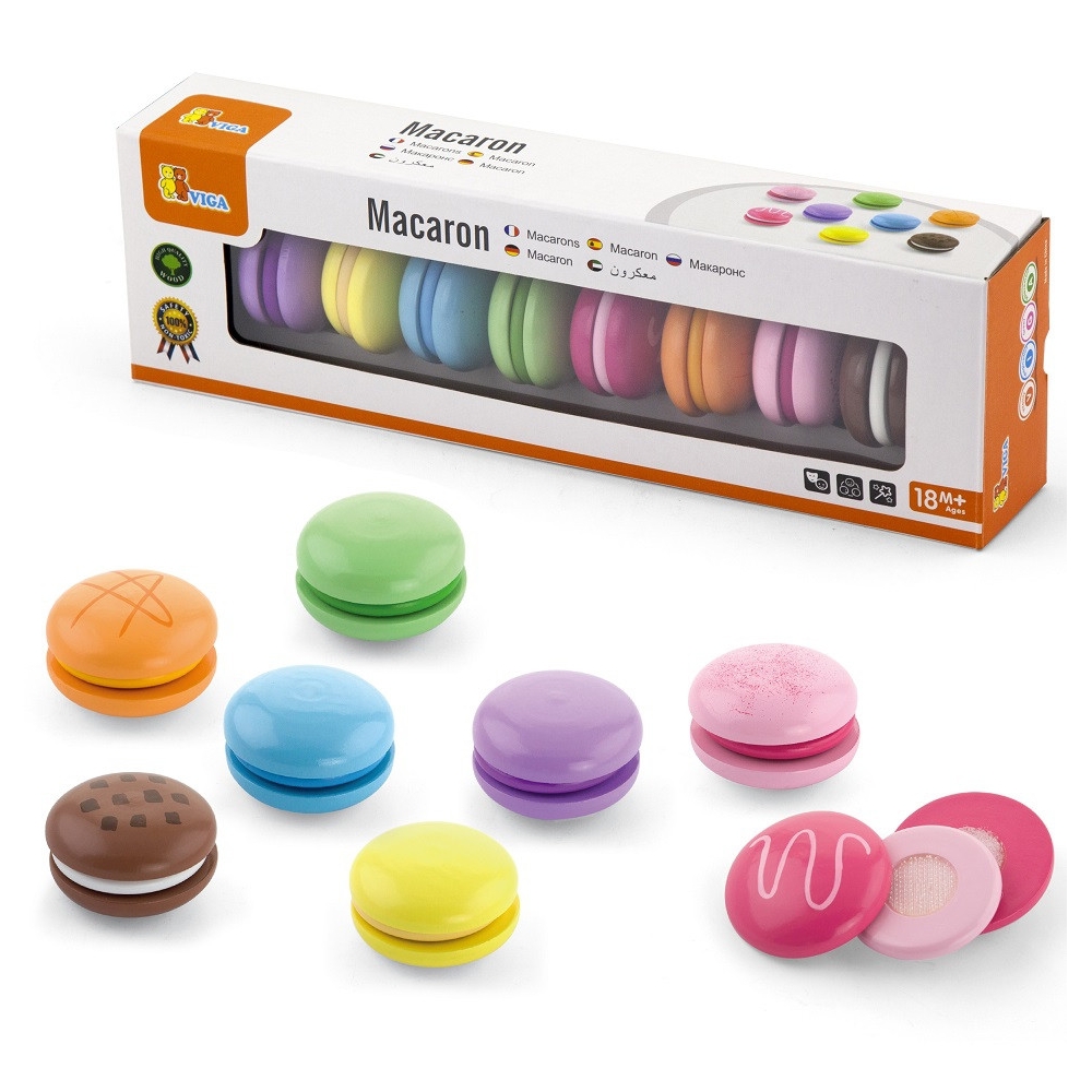 Mediniai sausainiai VIGA MACARON, spalvotas rinkinys, 8 vnt-Žaislai, Profesijos, buities žaislai, Mediniai, Mažiesiems kulinaram