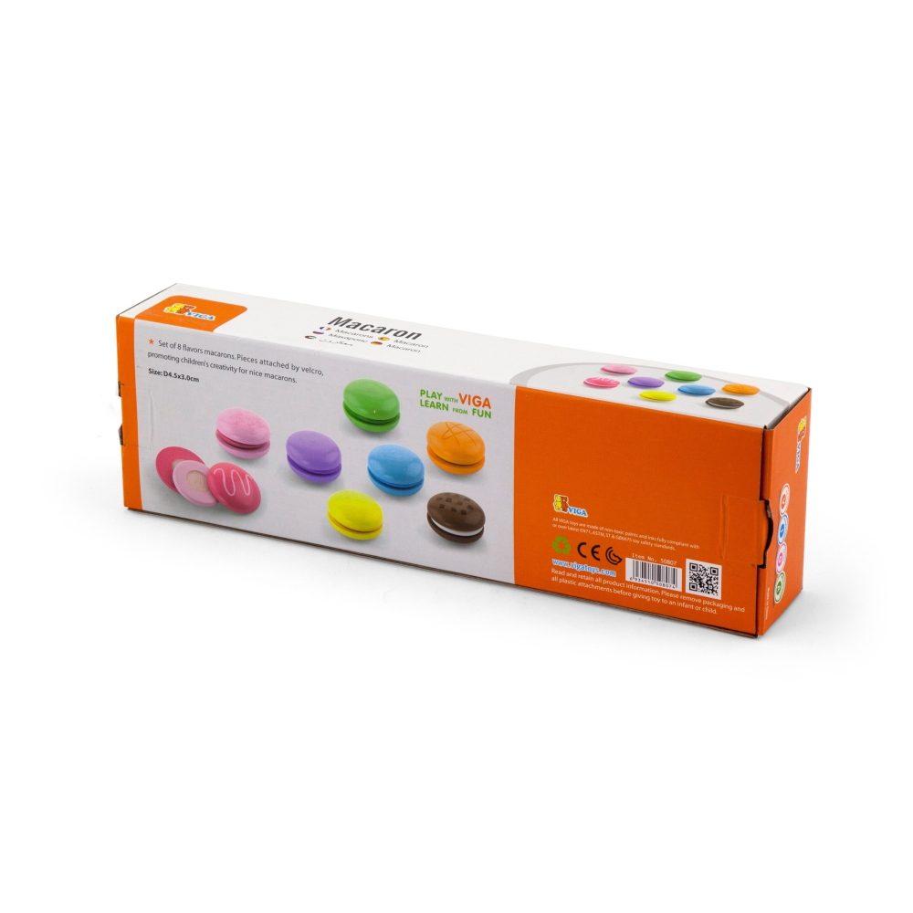 Mediniai sausainiai VIGA MACARON, spalvotas rinkinys, 8 vnt-Žaislai, Profesijos, buities žaislai, Mediniai, Mažiesiems kulinaram