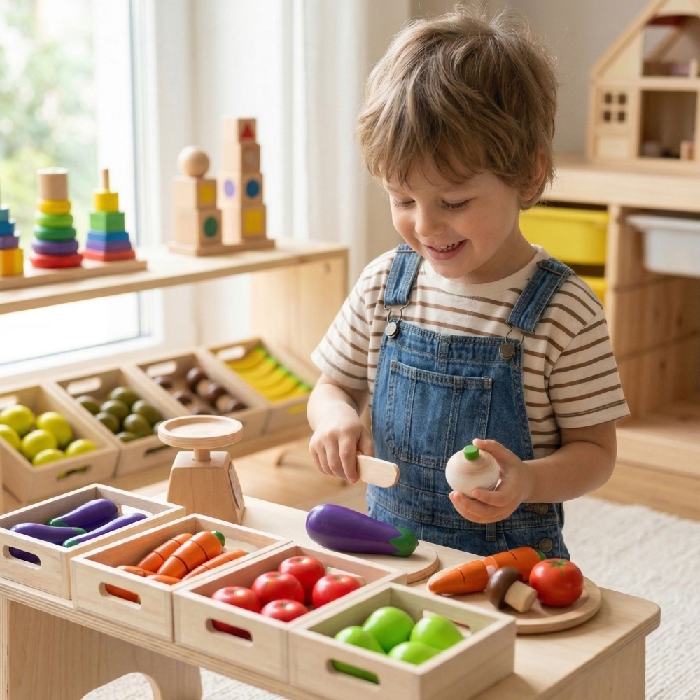 VIGA Wooden Fruits and Vegetables Set of 10 Crates