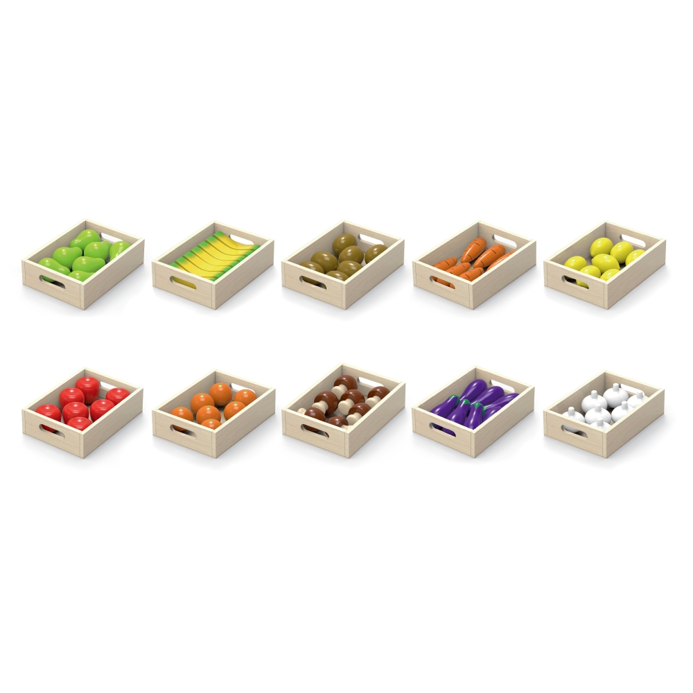 VIGA Wooden Fruits and Vegetables Set of 10 Crates