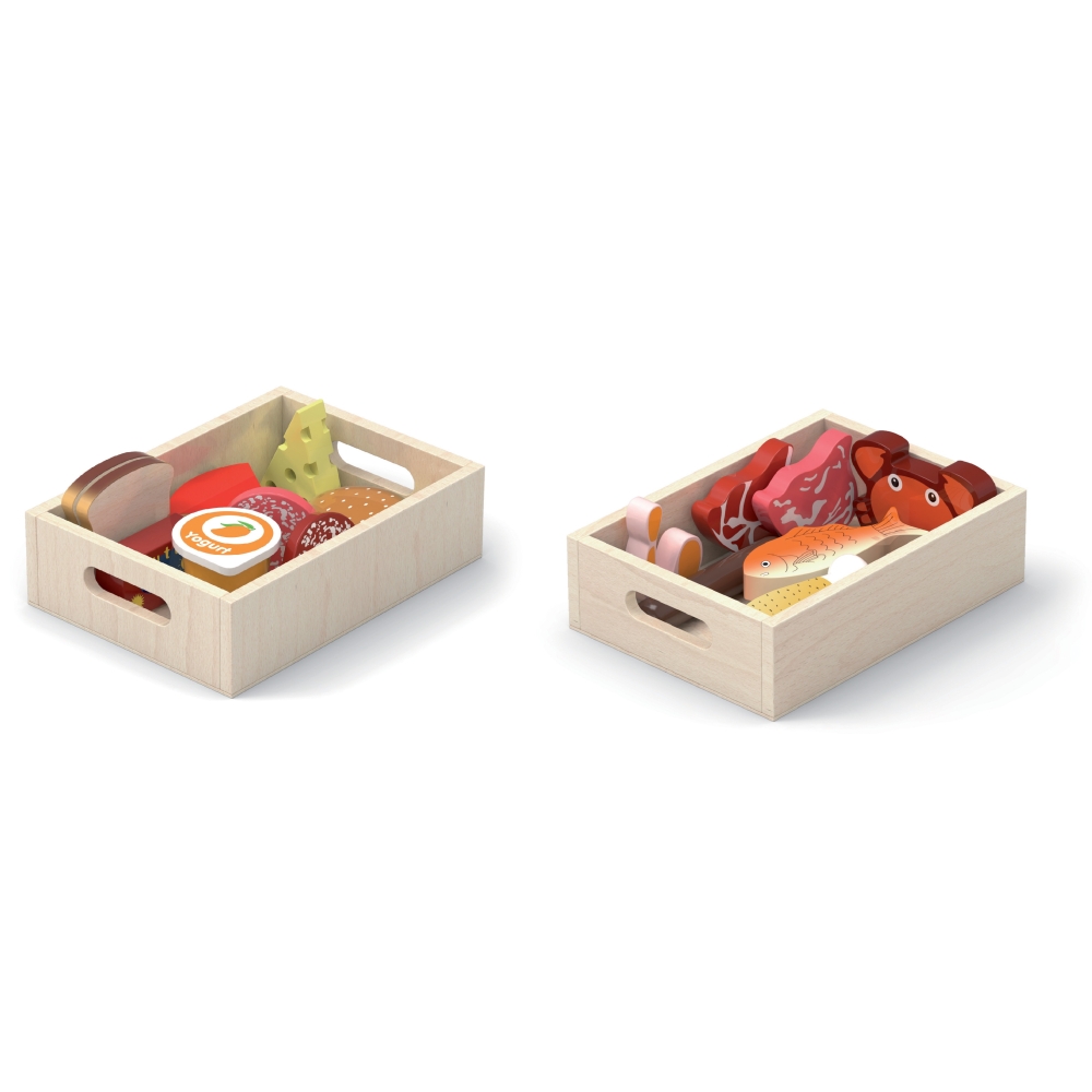 VIGA Wooden Food Box Set for Breakfast, Fish, Meat, Dairy