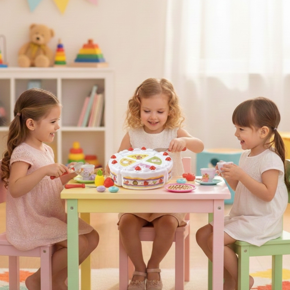 WOOPIE gimtadienio tortas ir vaisių pjaustymas su saldumynais