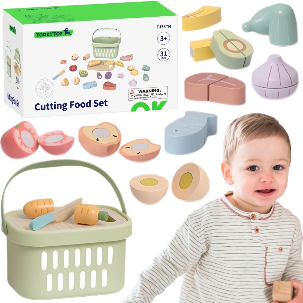 Medinis maisto rinkinys "TOOKY TOY" Daržovės Vaisiai-Žaislai, Profesijos, buities žaislai, Mediniai, Mažiesiems kulinarams-e-vai