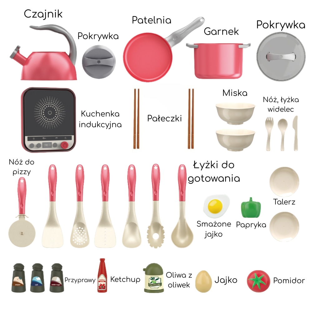 Mažojo virėjo puodų rinkinys WOOPIE 30el., rausvas-Žaislai, Profesijos, buities žaislai, Mažiesiems kulinarams-e-vaikas