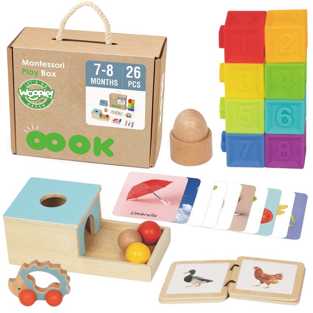 Edukacinė sensorinė dėžutė 6in1 WOOPIE GREEN Box XXL Montessori 7-8 mėn. 26el. FSC-Dovanoms, Žaislai, Kūdikiams, Žaislai mažylia