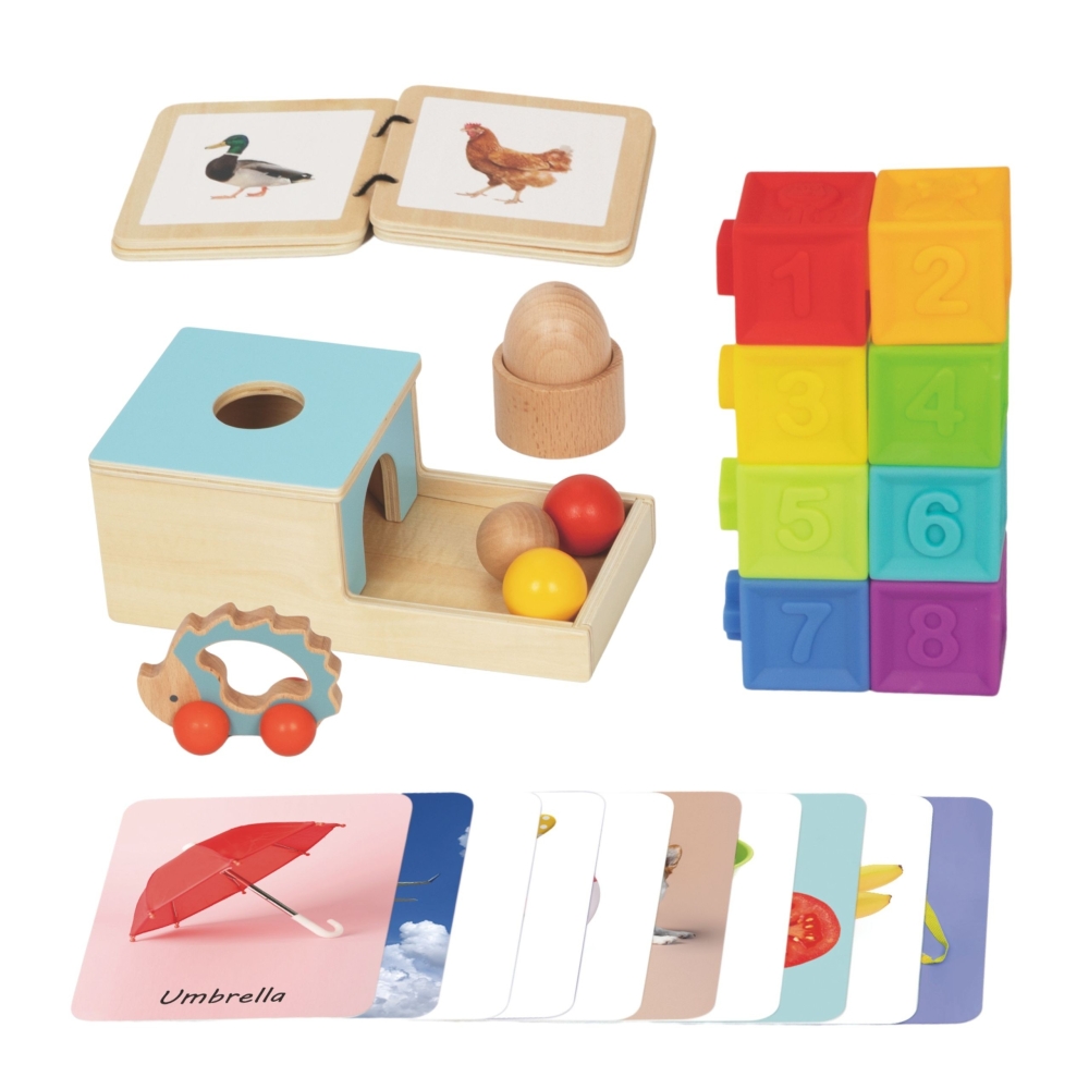 Edukacinė sensorinė dėžutė 6in1 WOOPIE GREEN Box XXL Montessori 7-8 mėn. 26el. FSC-Dovanoms, Žaislai, Kūdikiams, Žaislai mažylia
