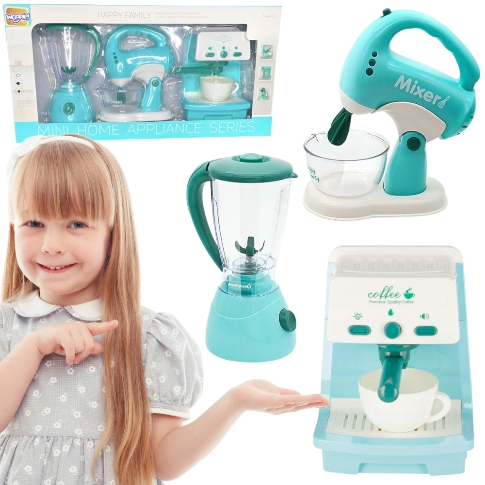 Buitinės technikos rinkinys WOOPIE 3-in-1: kavos virimo aparatas, maišytuvas, plaktuvas, garso ir šviesos efektai-Žaislai, Profe