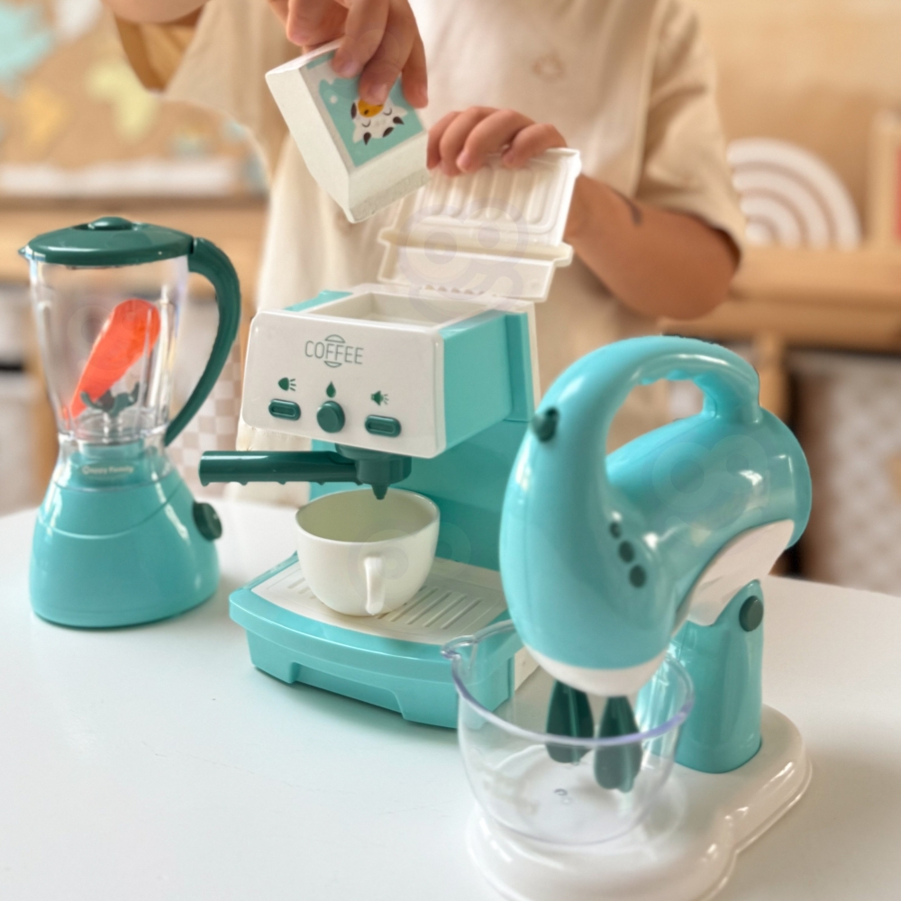 Buitinės technikos rinkinys WOOPIE 3-in-1: kavos virimo aparatas, maišytuvas, plaktuvas, garso ir šviesos efektai-Žaislai, Profe