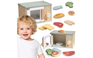 TOOKY TOY Drewniana Kuchenka Mikrofalowa Zestaw Produktów Spożywczych