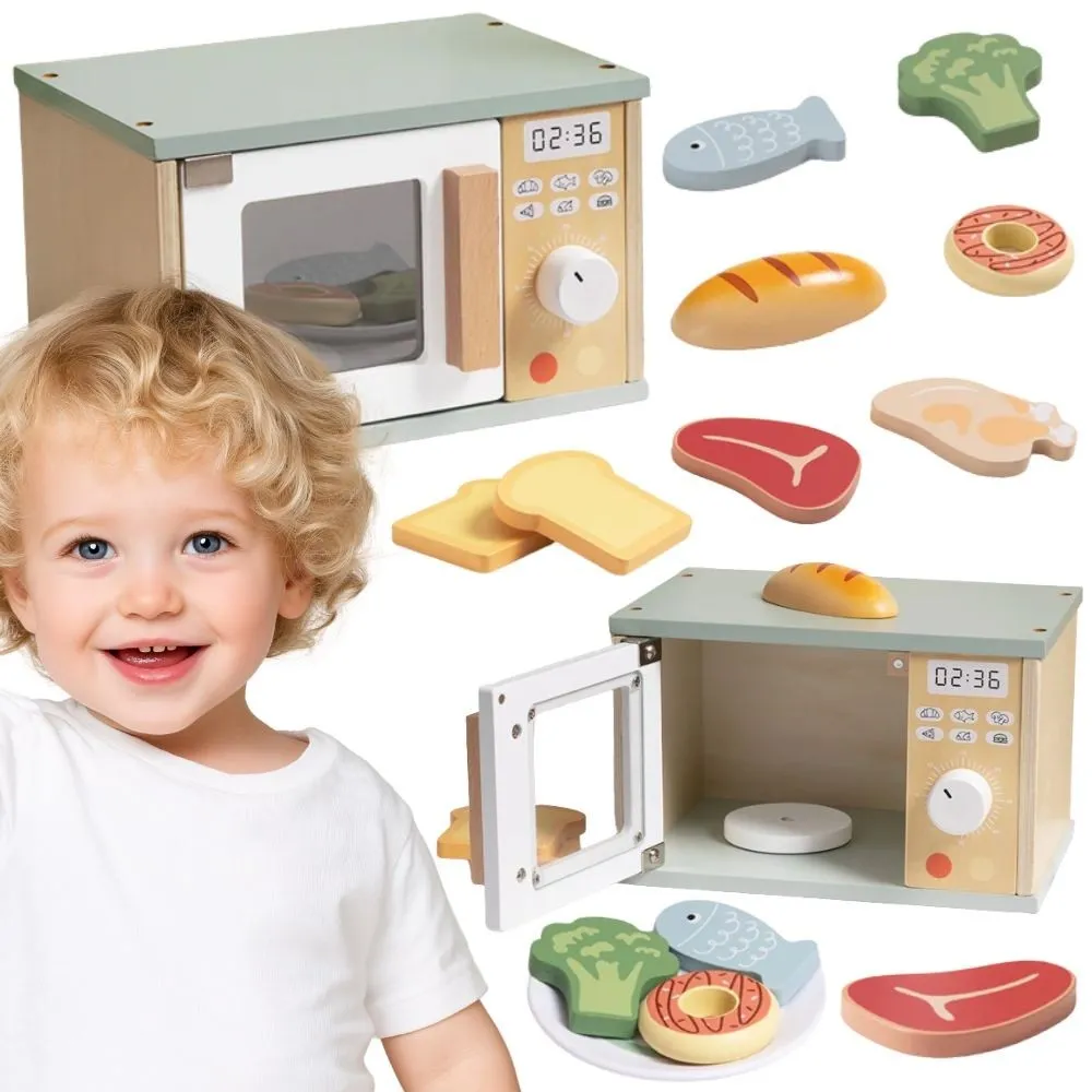 Medinis mikrobangų krosnelės maisto rinkinys TOOKY TOY-Žaislai, Profesijos, buities žaislai, Mediniai, Mažiesiems kulinarams-e-v