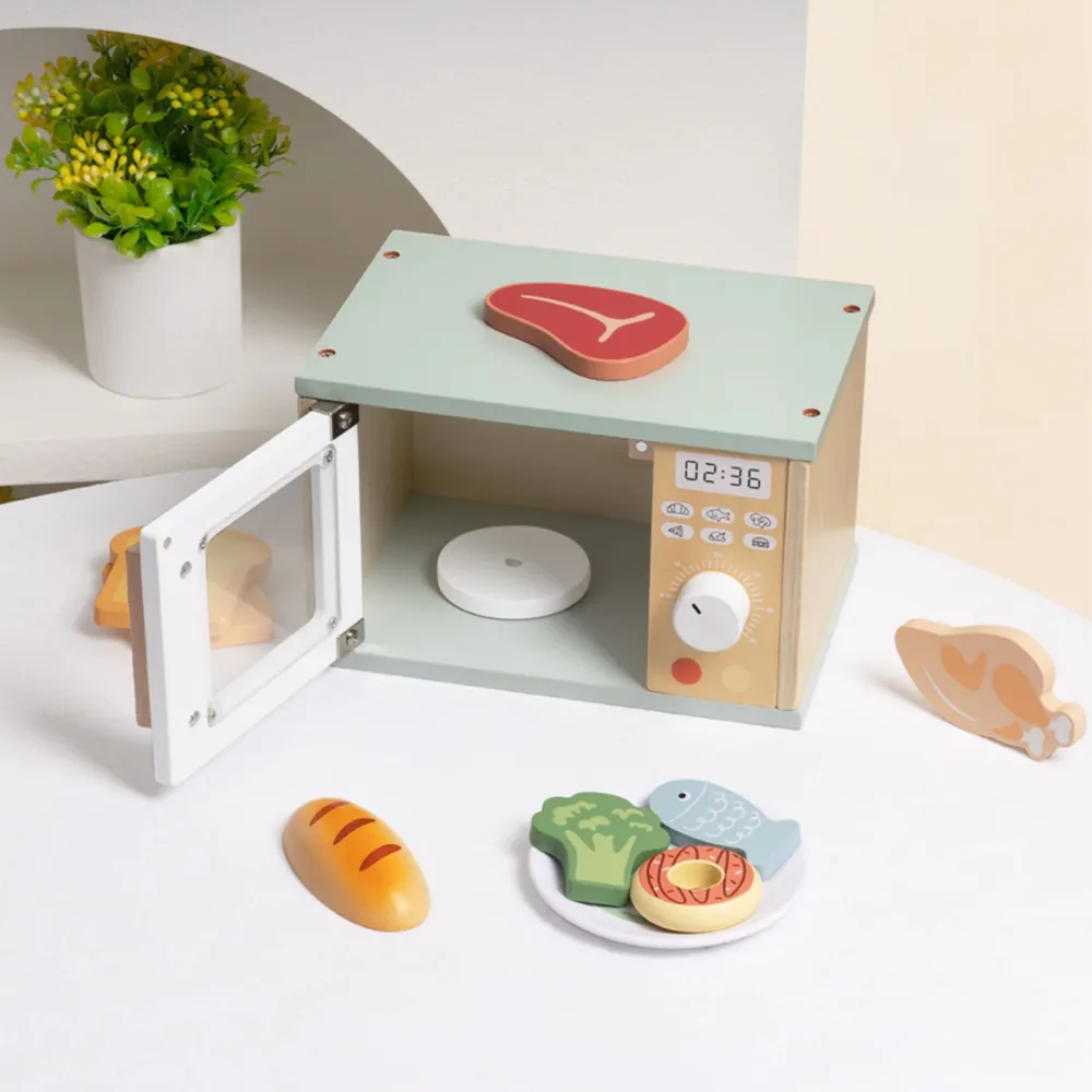 Medinis mikrobangų krosnelės maisto rinkinys TOOKY TOY-Žaislai, Profesijos, buities žaislai, Mediniai, Mažiesiems kulinarams-e-v