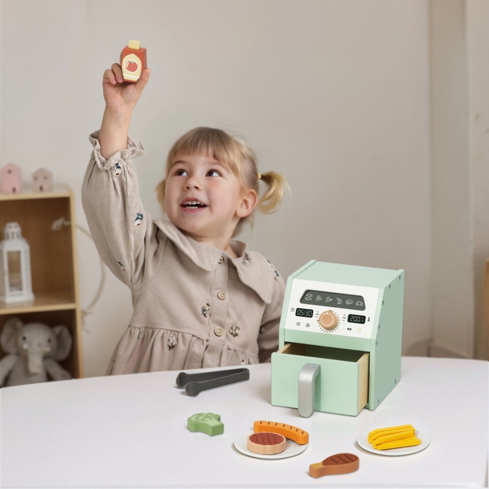 Medinė oro keptuvė be riebalų TOOKY TOY-Žaislai, Profesijos, buities žaislai, Mediniai, Mažiesiems kulinarams-e-vaikas