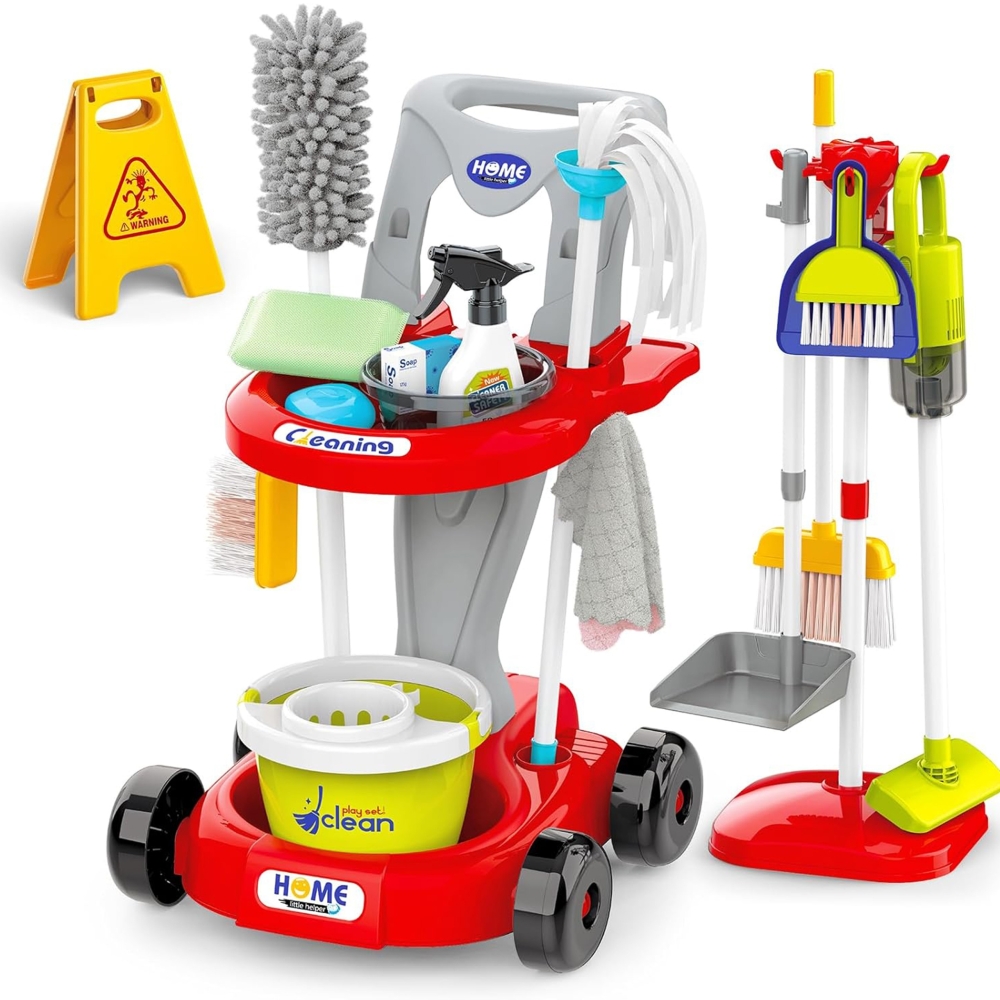 Valymo rinkinys WOOPIE XXL 3-in-1 su vežimėliu, 29 dalių, raudonas-Žaislai, Profesijos, buities žaislai, Buities žaislai-e-vaika