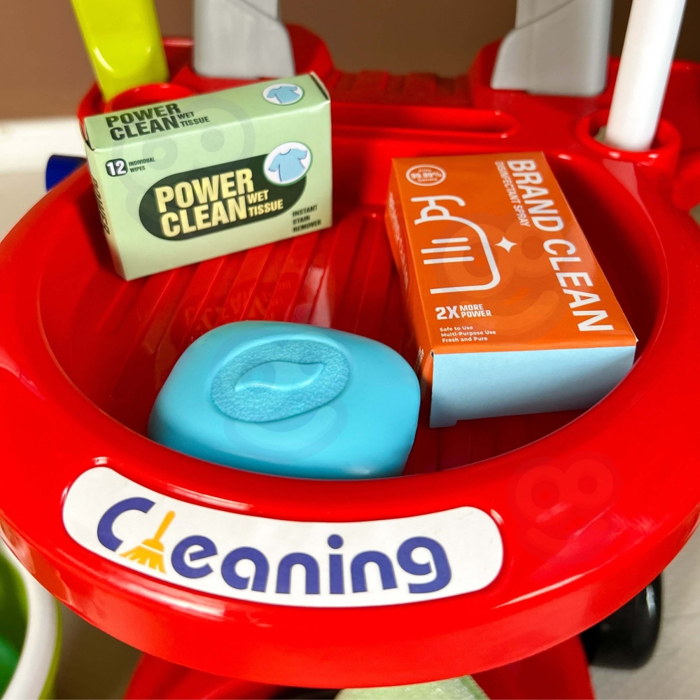 Valymo rinkinys WOOPIE XXL 3-in-1 su vežimėliu, 29 dalių, raudonas-Žaislai, Profesijos, buities žaislai, Buities žaislai-e-vaika