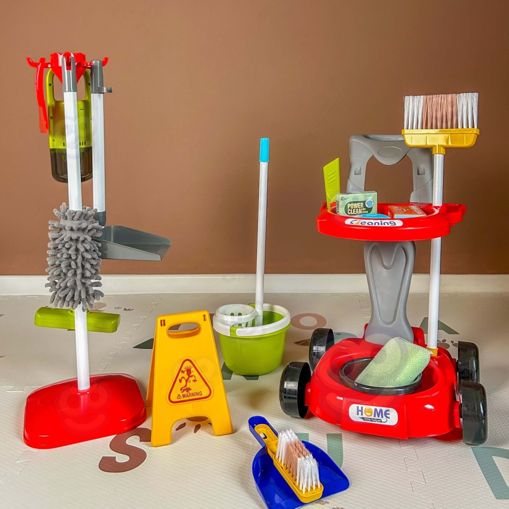 Valymo rinkinys WOOPIE XXL 3-in-1 su vežimėliu, 29 dalių, raudonas-Žaislai, Profesijos, buities žaislai, Buities žaislai-e-vaika